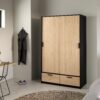 LINE Wardrobe with 2 Sliding Doors & 2 Drawers in Black & Jackson Hickory Oak - Image 6