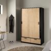 LINE Wardrobe with 2 Sliding Doors & 2 Drawers in Black & Jackson Hickory Oak - Image 7