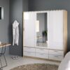 LINE Wardrobe with 3 Sliding Doors & 6 Drawers in Oak & White High Gloss - Image 5
