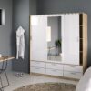 LINE Wardrobe with 3 Sliding Doors & 6 Drawers in Oak & White High Gloss - Image 6