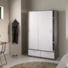LINE Wardrobe with 2 Sliding Doors & 2 Drawers in White & Concrete - Image 7