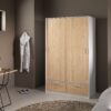 LINE Wardrobe with 2 Sliding Doors 7 2 Drawers in White & Jackson Hickory Oak - Image 9