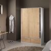 LINE Wardrobe with 2 Sliding Doors 7 2 Drawers in White & Jackson Hickory Oak - Image 8