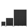 BARCELONA Package inc. 2 Drawers Bedside Table, 3+2 Chest of Drawers, 3 Doors Wardrobe in Matt Black