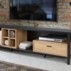 HIGH ROCK Wide TV Unit in Matt Black & Riviera Oak - Image 4