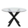 HEAVEN Round Dining Table with Clear Glass Top and Black Legs