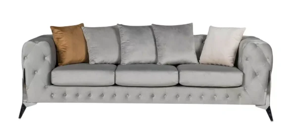 matrix plush velvet fabric 3 seater sofa in grey