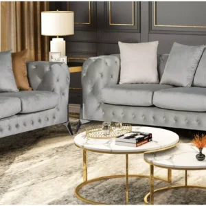 matrix plush velvet fabric sofa set of 3 and 2 in grey