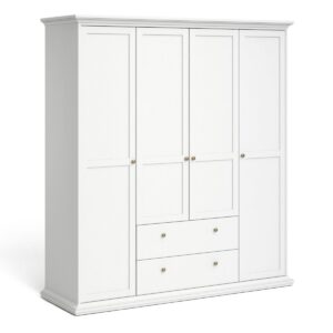 PARIS Wardrobe with 4 Doors & 2 Drawers in White
