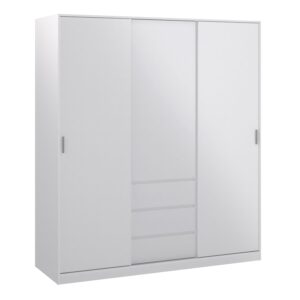 NAIA Wardrobe with 2 Sliding Doors, 1 Door & 3 Drawers in White High Gloss
