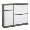 NAIA Shoe Cabinet with 2 Flip Down Doors 1 Door 1 Drawer in Concrete & White High Gloss