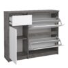 NAIA Shoe Cabinet with 2 Flip Down Doors 1 Door 1 Drawer in Concrete & White High Gloss - Image 5