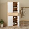 NAIA Shoe Cabinet with 4 Doors 1 Drawer in Jackson Hickory Oak & White - Image 7