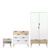 OSLO Package inc. Bedside 1 Drawer, Chest of 5 Drawers (2+3) & Wardrobe 2 Doors 2 Drawers in White & Oak
