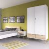 OSLO Package inc. Bedside 1 Drawer, Chest of 5 Drawers (2+3) & Wardrobe 2 Doors 2 Drawers in White & Oak - Image 10