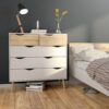 OSLO Package inc. Bedside 1 Drawer, Chest of 5 Drawers (2+3) & Wardrobe 2 Doors 2 Drawers in White & Oak - Image 7