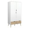 OSLO Package inc. Bedside 1 Drawer, Chest of 5 Drawers (2+3) & Wardrobe 2 Doors 2 Drawers in White & Oak - Image 8
