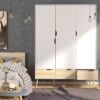 OSLO Package inc. Bedside 1 Drawer, Chest of 5 Drawers (2+3) & Wardrobe 3 Doors 3 Drawers in White & Oak - Image 10