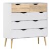 OSLO Package inc. Bedside 1 Drawer, Chest of 5 Drawers (2+3) & Wardrobe 3 Doors 3 Drawers in White & Oak - Image 5