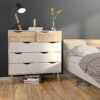 OSLO Package inc. Bedside 1 Drawer, Chest of 5 Drawers (2+3) & Wardrobe 3 Doors 3 Drawers in White & Oak - Image 7