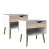 OSLO Set of 2 Bedside with 1 Drawer in White & Oak