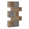 MAZE Asymmetrical Bookcase with 3 Doors in Jackson Hickory & Concrete