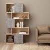 MAZE Asymmetrical Bookcase with 3 Doors in Jackson Hickory & Concrete - Image 8