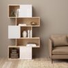 MAZE Asymmetrical Bookcase with 3 Doors in Jackson Hickory & White High Gloss - Image 7