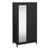 MADRID Wardrobe with 1 Door 1 Mirror Door and 2 Drawers in Matt Black