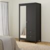 MADRID Wardrobe with 1 Door 1 Mirror Door and 2 Drawers in Matt Black - Image 6