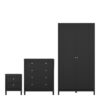 MADRID Package inc. Bedside Table with 2 Drawers, Chest 3+2 Drawers, Wardrobe with 2 Doors in Matt Black