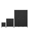 MADRID Package inc. Bedside Table with 2 Drawers, Chest 3+2 Drawers & Wardrobe with 3 Doors in Matt Black