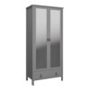 TROMSO Wardrobe with 2 Miiror Doors, 1 Drawer & Leather Handles in Folkestone Grey