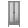 TROMSO Wardrobe with 2 Miiror Doors, 1 Drawer & Leather Handles in Folkestone Grey - Image 3