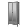 TROMSO Wardrobe with 2 Miiror Doors, 1 Drawer & Leather Handles in Folkestone Grey - Image 2