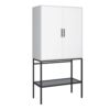 SLIMLINE 2 Doors Tall Cabinet with Steel Black Legs in Pure White