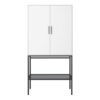 SLIMLINE 2 Doors Tall Cabinet with Steel Black Legs in Pure White - Image 3