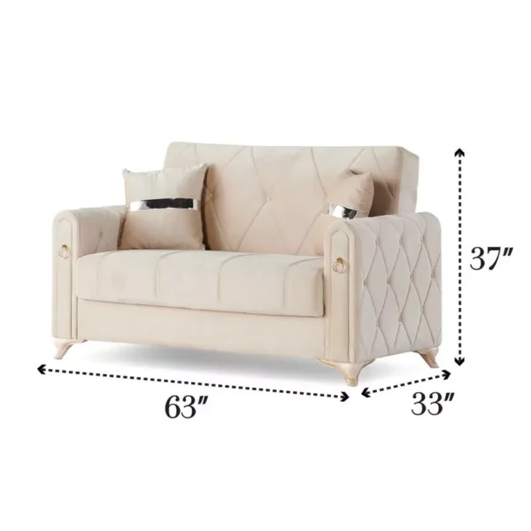 2 seater amman velvet sofa bed in cream and gold by prime furniture in uk