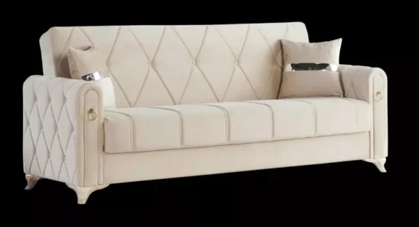 3 seater cream and gold amman velvet sofa bed in uk by prime furniture