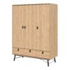RY Wardrobe with 3 Doors & 3 Drawers in Jackson Hickory Oak - Image 3