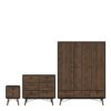 RY Package inc. Wardrobe 3 Doors 3 Drawers, Double chest of 6 Drawers & Bedside Cabinet 2 Drawers in Matt Black Walnut