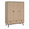 RY Package inc. Wardrobe 3 Doors 3 Drawers, Double Chest of 6 Drawers & Bedside Cabinet 2 Drawers in Jackson Hickory Oak - Image 10