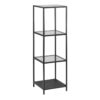 SEAFORD Narrow Black Metal Bookcase with 3 Glass Shelves