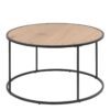 SEAFORD Black Metal Round Coffee Table with Oak Top