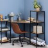 SEAFORD Narrow Black Metal Bookcase with 3 Oak Shelves - Image 4