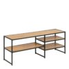 SEAFORD Black Metal Open TV Unit with 3 Oak Shelves