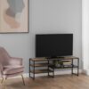 SEAFORD Black Metal Open TV Unit with 3 Oak Shelves - Image 6