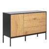 SEAFORD 1 Door 3 Drawers Small Sideboard in Black & Oak
