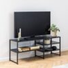 SEAFORD Black Metal Open TV Unit with 3 Black Shelves - Image 9