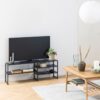 SEAFORD Black Metal Open TV Unit with 3 Black Shelves - Image 8